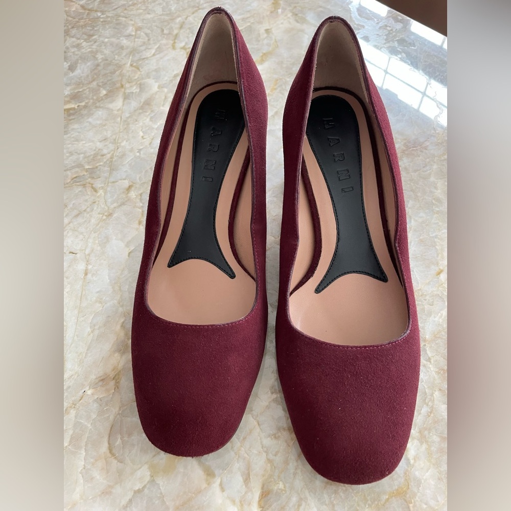 Marni 37.5 block heel purple burgundy